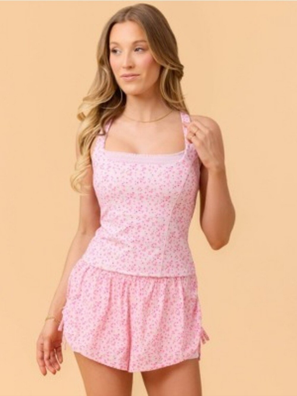 Pink Floral Square-Neck Tank Top for Women